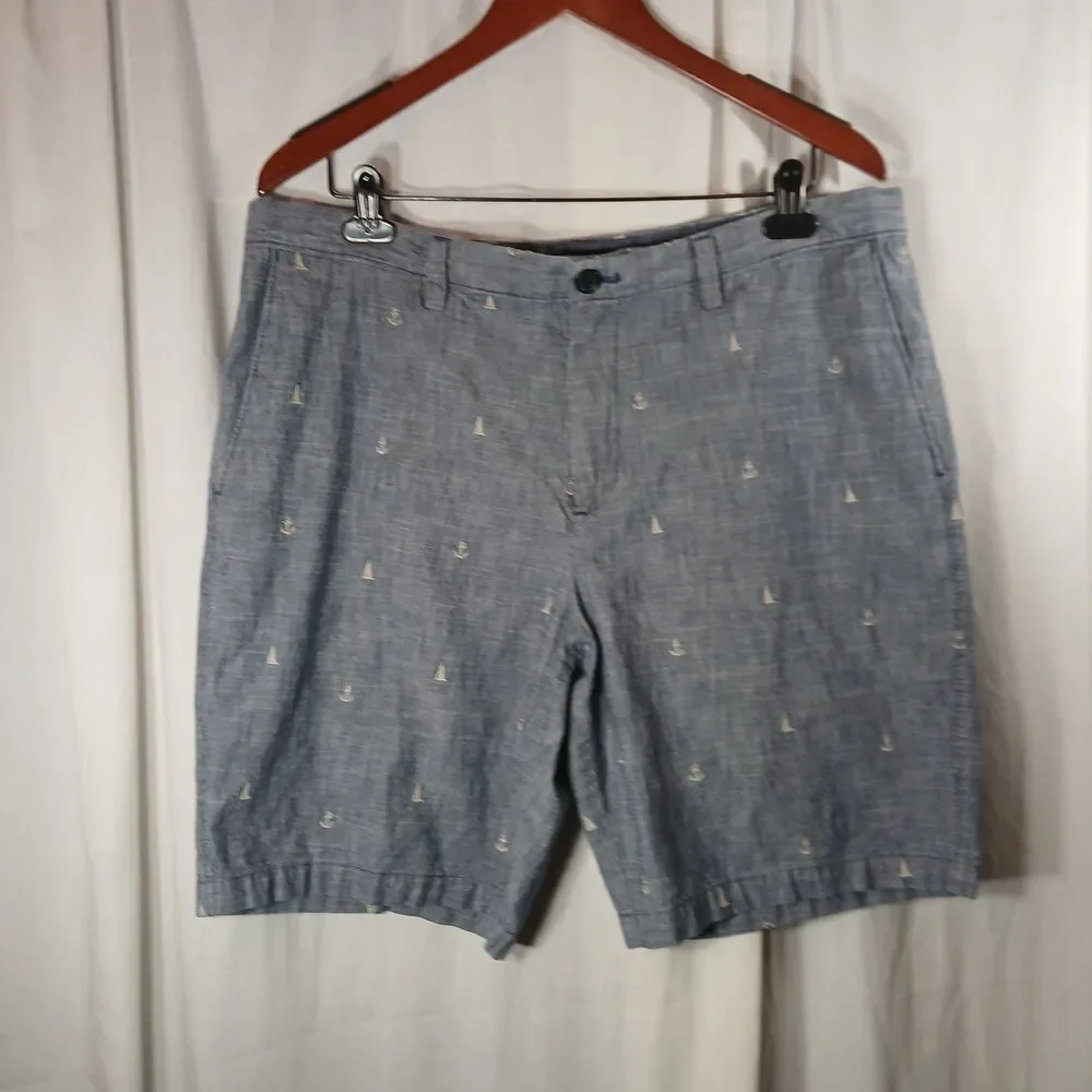 Banana Republic Aiden Shorts Mens 36 Chambray Blue Sailboats Anchors Cotton